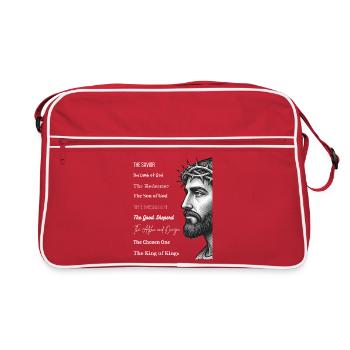 Jesus Porträt mit Dornenkrone und Titeln - Retro Tasche - Rot/Weiß - Vorne