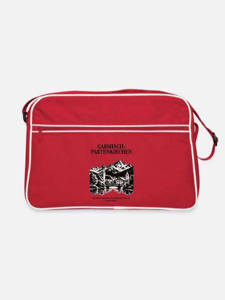 Garmisch Partenkirchen Alpenlandschaft Schwarzweiß - Retro Tasche - Rot/Weiß