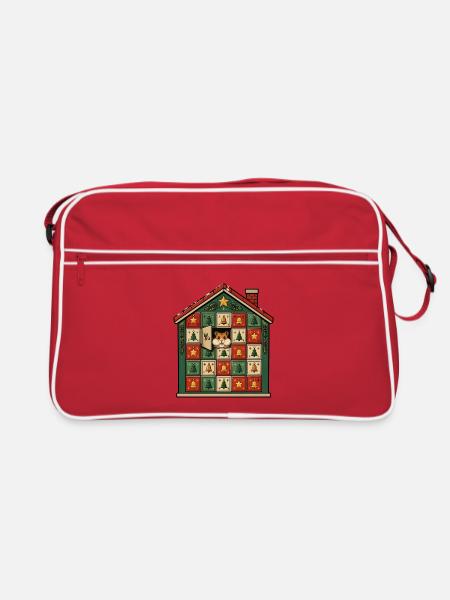 Hamster Adventskalender Retro Comic Haus T-Shirt - Retro Tasche - Rot/Weiß