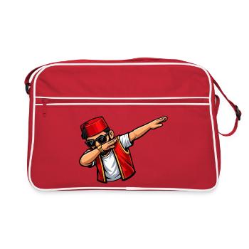 Dabbing Türke – Lustiger Truthahn mit Sonnenbrille - Retro Tasche - Rot/Weiß - Vorne