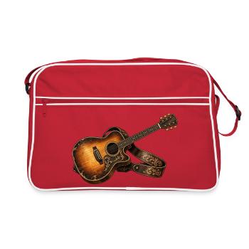 Akustikgitarre – Rustikale Vintage Musik Kunst - Retro Tasche - Rot/Weiß - Vorne