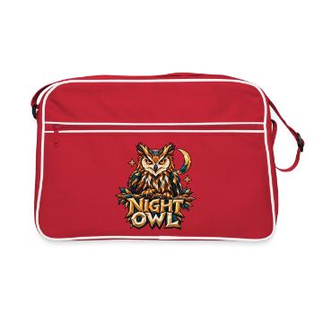 Night Owl Eule Low Poly T-Shirt Nachteule Mond - Retro Tasche - Rot/Weiß - Vorne