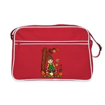EG Herbst Männlein Tannenzapfen Kind Eicheln Wald - Retro Tasche - Rot/Weiß - Vorne