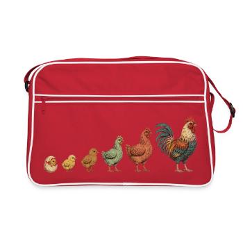 Küken-zu-Hahn-Wachstumsparade Hühnerhühner - Retro Tasche - Rot/Weiß - Vorne