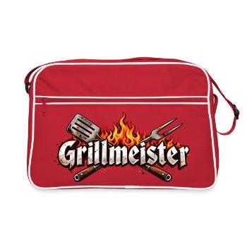 Grillmeister Flammen-Emblem - Retro Tasche - Rot/Weiß - Vorne