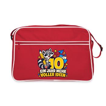 10 Geburtstag – Ein Jahr mehr, voller Ideen - Retro Tasche - Rot/Weiß - Vorne