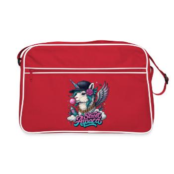 Street Alpaca mit Horn, Flügeln und Kaugummi - Retro Tasche - Rot/Weiß - Vorne