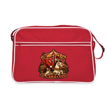 Glühwein Tasse Karussell Pferd Retro Comic T-Shirt - Retro Tasche - Rot/Weiß - Vorne
