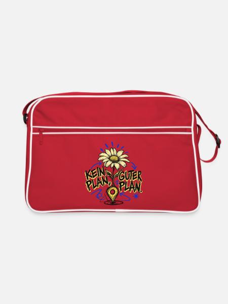 Kein Plan, Gut Plan – Blumen Doodle - Retro Tasche - Rot/Weiß