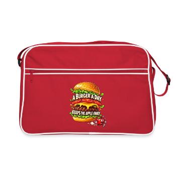 A Burger a Day Keeps the Apple Away – Burgerhumor - Retro Tasche - Rot/Weiß - Vorne
