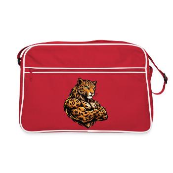 Muskel Leopard Krieger - Retro Tasche - Rot/Weiß - Vorne