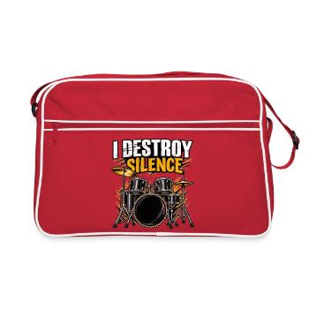 I Destroy Silence Schlagzeuger Funny Rock Band - Retro Tasche - Rot/Weiß - Vorne