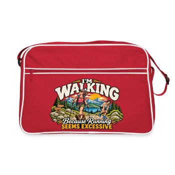 Ich gehe spazieren, weil Laufen mir übertrieben erscheint - Retro Tasche - Rot/Weiß - Vorne