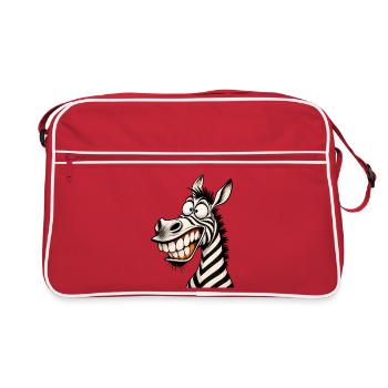 Lustige verrückte Zebra-Zeichentrick-Lächeln Tier-Humor-T-Shirt - Retro Tasche - Rot/Weiß - Vorne