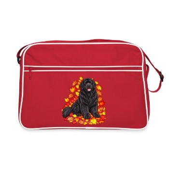 Neufundländer mit Ahornlaub - Retro Tasche - Rot/Weiß - Vorne