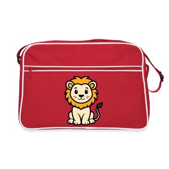 Süßer sitzender Löwe - Retro Tasche - Rot/Weiß - Vorne