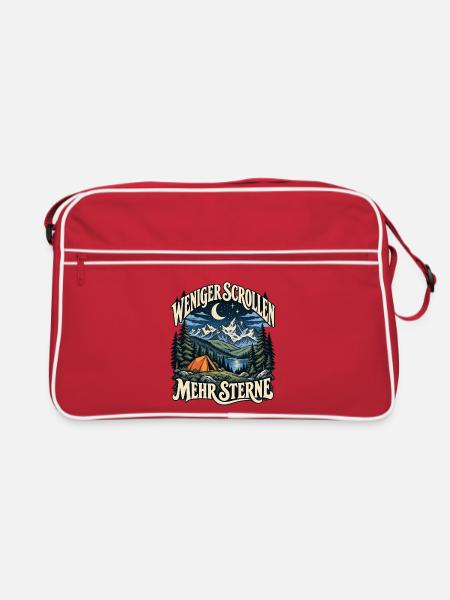Weniger Scrollen Mehr Sterne - Retro Tasche - Rot/Weiß