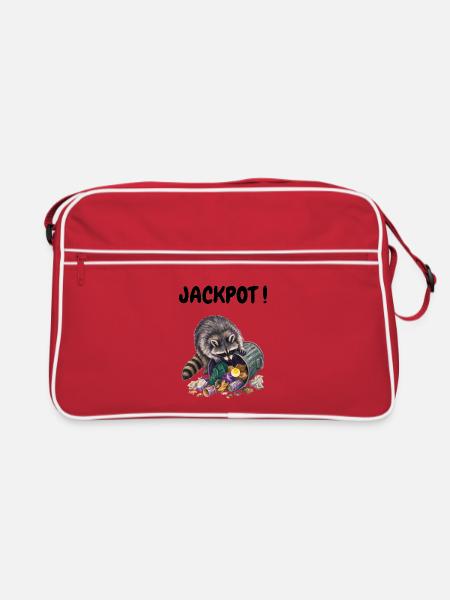 Waschbär, der gefüllte Eier frisst - Retro Tasche - Rot/Weiß