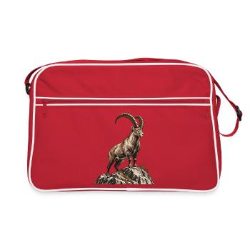 Alpensteinbock – König der Felsen - Retro Tasche - Rot/Weiß - Vorne
