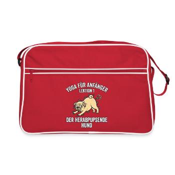 Lustiger Yoga Hund - Retro Tasche - Rot/Weiß - Vorne