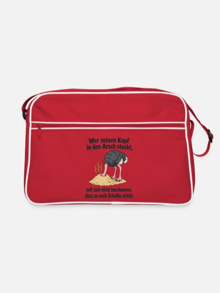 Kopf in Sand steck‘ - Spruch - Retro Tasche - Rot/Weiß