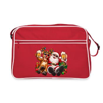 Santa und Rentier Festliche Feier - Retro Tasche - Rot/Weiß - Vorne