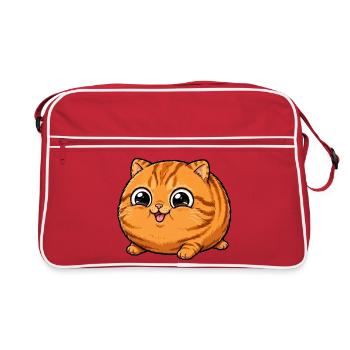 Super süße runde orangefarbene Katze - Retro Tasche - Rot/Weiß - Vorne