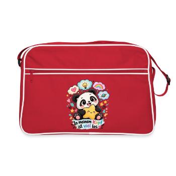 Kawaii-Panda mit bunten Gedankenblasen - Retro Tasche - Rot/Weiß - Vorne
