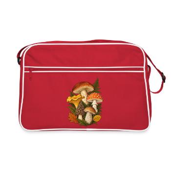 Waldpilze Shirt mit botanischer Pilzillustration  - Retro Tasche - Rot/Weiß - Vorne