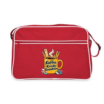 Lehrer Shirt mit Kaffeetasse und Spruch Kaffee  - Retro Tasche - Rot/Weiß - Vorne