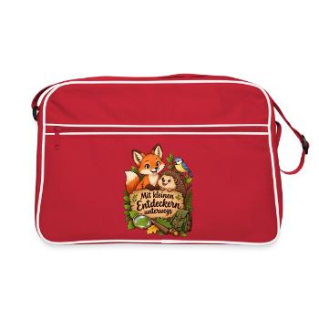 Erzieher Shirt mit Waldtieren & kleine Entdecker - Retro Tasche - Rot/Weiß - Vorne