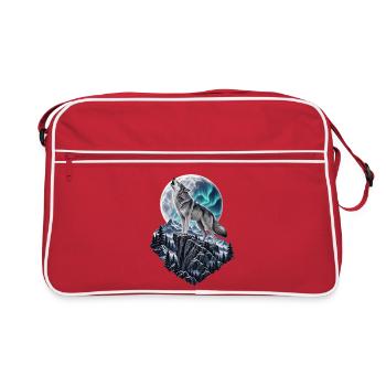 Wolf heult vor dem Mond Mondlicht Wolf wilde Tiere - Retro Tasche - Rot/Weiß - Vorne