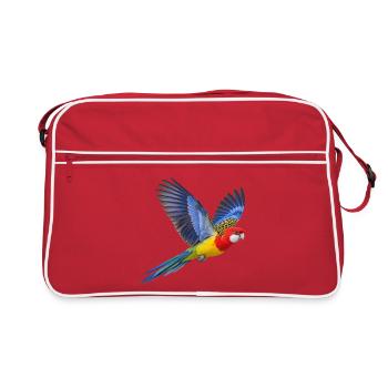 Prachtrosella im Flug – Sittich in bunten Farben - Retro Tasche - Rot/Weiß - Vorne
