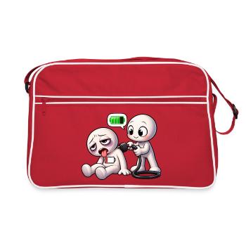 Soziale Batterie leer – Bitte aufladen! - Retro Tasche - Rot/Weiß - Vorne