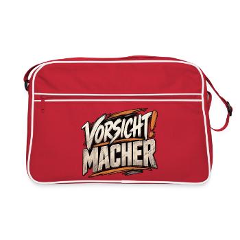 Vorsicht Macher – Handwerker Spruch - Retro Tasche - Rot/Weiß - Vorne