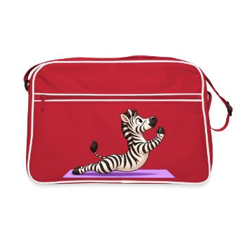 Süßes Zebra Cartoon Yoga Meditation Lustig - Retro Tasche - Rot/Weiß - Vorne