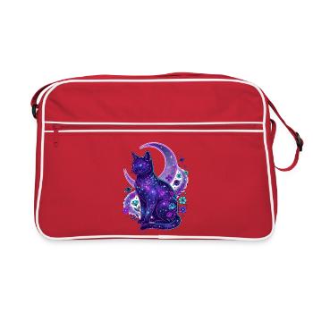 Galaktische Mondkatze - Retro Tasche - Rot/Weiß - Vorne