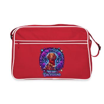 Winterdackel Rosenzauber - Retro Tasche - Rot/Weiß - Vorne