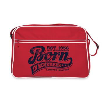 Born in November 1956 - Geburtstag - Geschenk - Retro Tasche - Rot/Weiß - Vorne