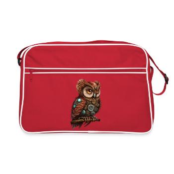 Steampunk Eule Steam Punk Eule Vogel Vintage - Retro Tasche - Rot/Weiß - Vorne