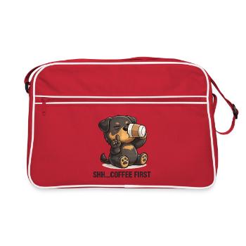 Rottweiler mit Kaffee und Spruch für Morgenmuffel - Retro Tasche - Rot/Weiß - Vorne