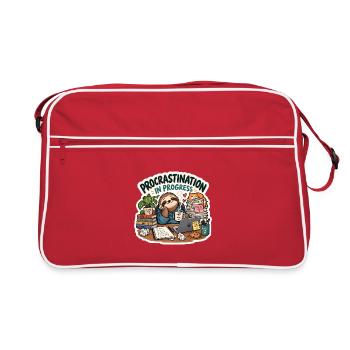 Prokrastination in Progress Cartoon - Retro Tasche - Rot/Weiß - Vorne