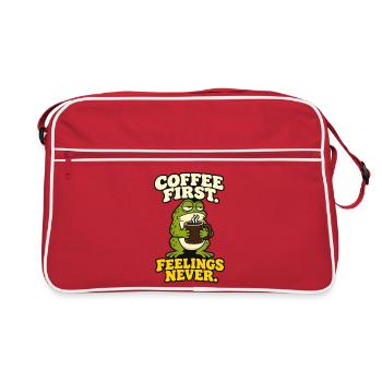 Kaffee zuerst Gefühle nie lustig Grummeliger Frosch - Retro Tasche - Rot/Weiß - Vorne