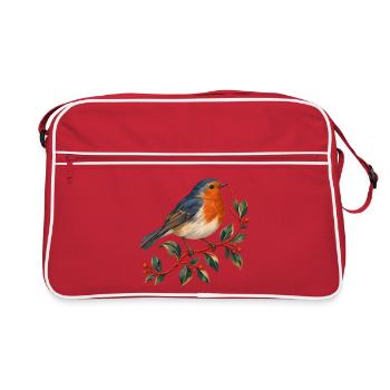 Rotkehlchen mit rotem Faden — Gartenvogel - Retro Tasche - Rot/Weiß - Vorne