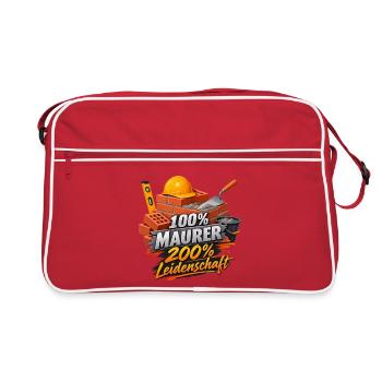 Maurerherz: 100% Maurer, 200% Leidenschaft - Retro Tasche - Rot/Weiß - Vorne