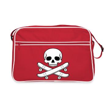 Totenkopf und gekreuzte Skateboards - Retro Tasche - Rot/Weiß - Vorne