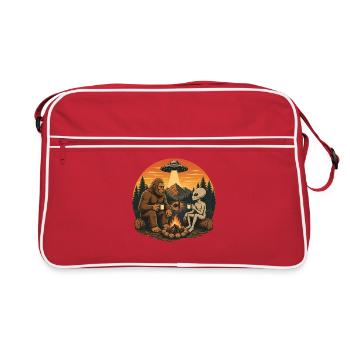 Bigfoot Alien Lagerfeuer - Retro Tasche - Rot/Weiß - Vorne