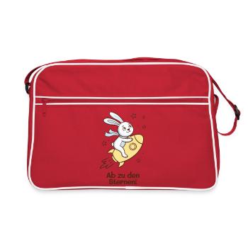 Hase auf dem Weg zu den Sternen - Retro Tasche - Rot/Weiß - Vorne