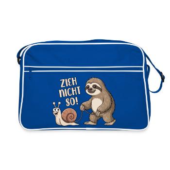 Zieh nicht so - Schnecke und Faultier - Retro Tasche - Blau/Weiß - Vorne