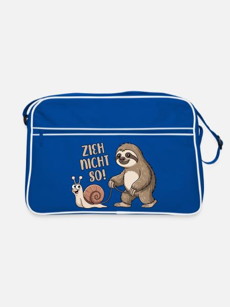 Zieh nicht so - Schnecke und Faultier - Retro Tasche - Blau/Weiß - Vorne
